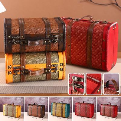 Vintage Retro Wooden Storage Chest Box, Portable Handheld Treasure Chest, Desktop Jewelry Trinket Collection Organizer Case