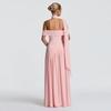 European and American women's clothing one-word shoulder solid color split-ended dress fashionable and sexy backless high split-ended dress