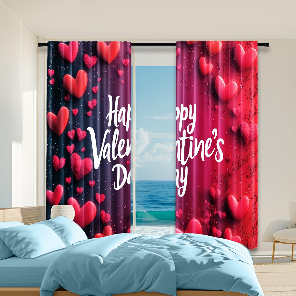 

Set Of 2 Versatile Polyester Transparent Curtains Home Decoration Happy Valentine Use Bedrooms Living Rooms Curtain Perfect For Sitting Room W100*H70(CM)-Grommet top&2PCS