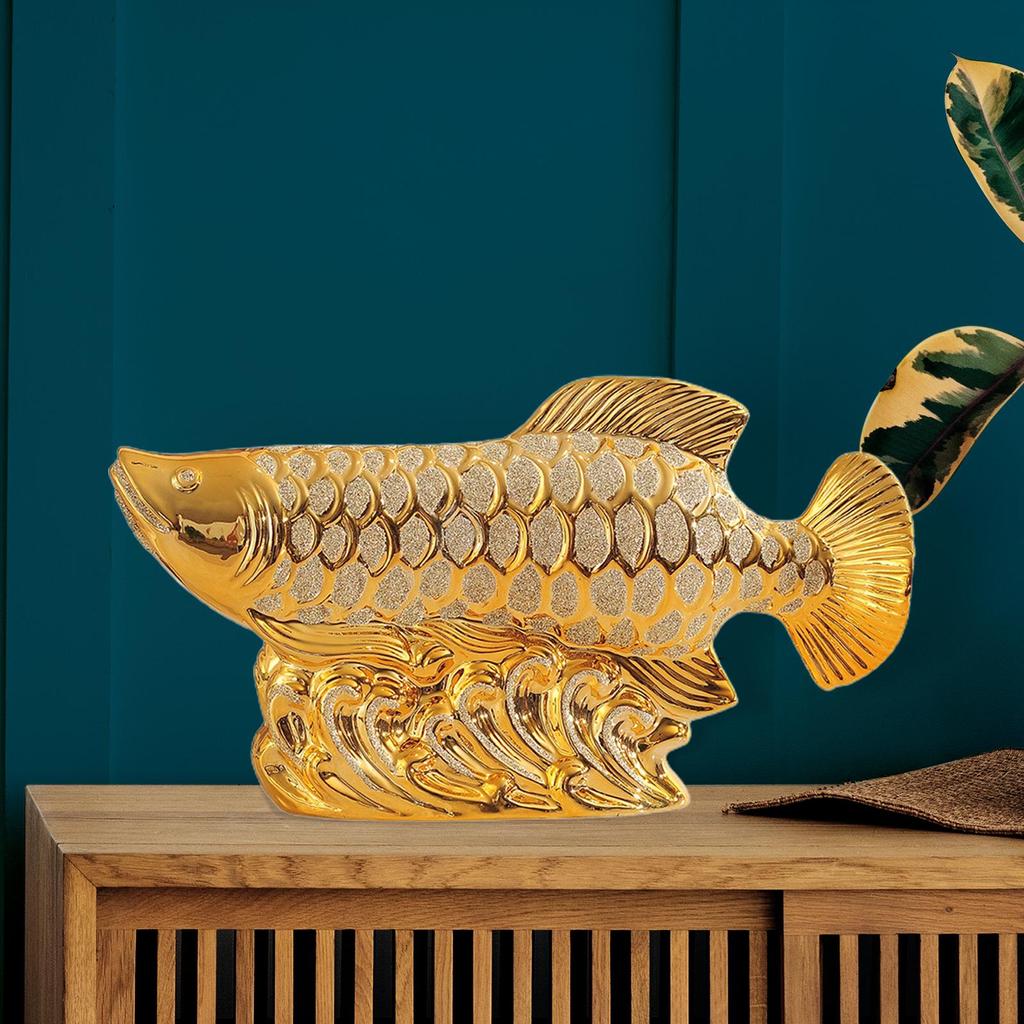 Creative Fish Statue Sculpture Ornament Porcelain Figurine Handicraft for Bookshelf, Tabletop Decor Housewarming Gift