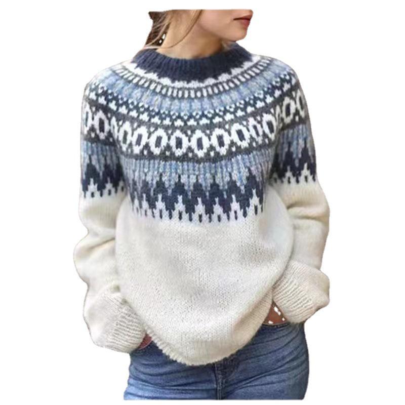 European Autumn/Winter Women's Thick Jacquard Knit Sweater - Acrylic Blend