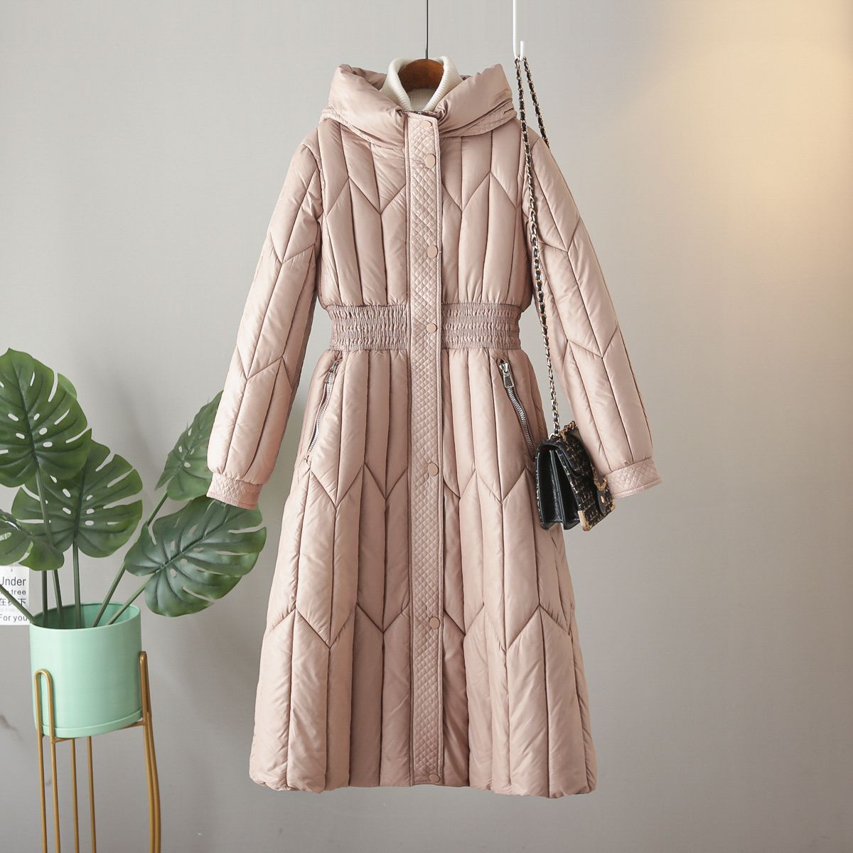 

Women s Autumn Winter Insulated Jacket with Waist, Long Hooded Jacket M