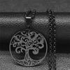 Tree of Life Stainless Steel Long Necklace for Men Black Color Necklaces & Pendants Jewelry cadenas para hombre N834S03