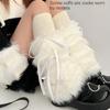 Women Goth Furry Leg Warmers Socks Harajuku Ribbon Bowknot Leggings Boots Cover