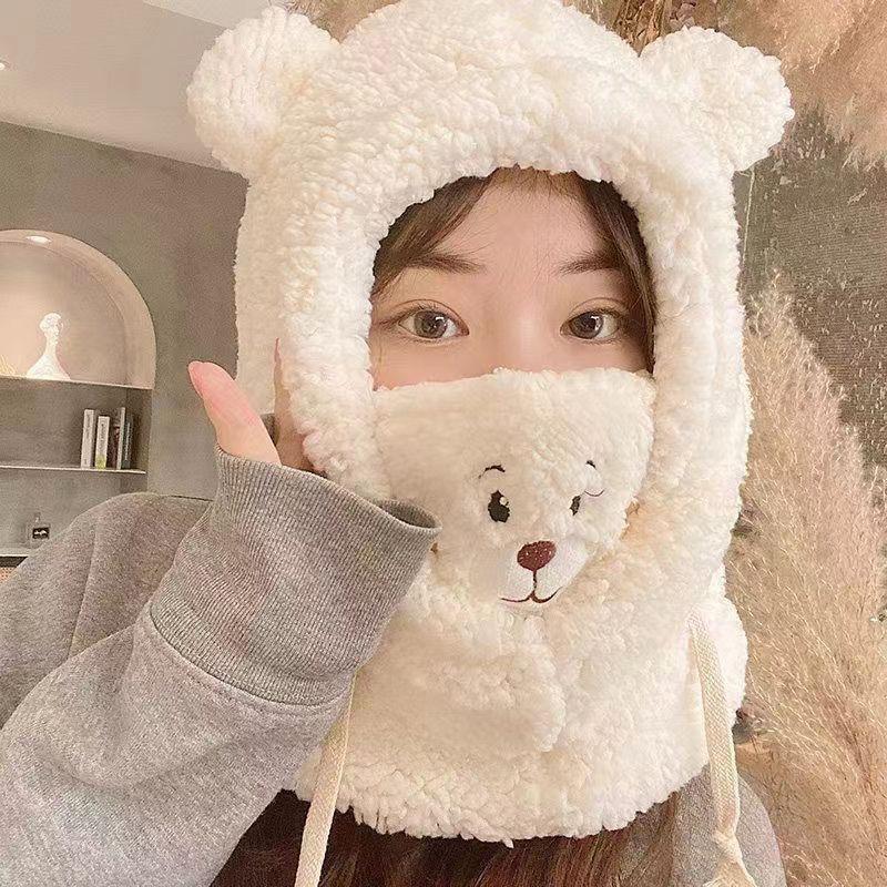 1PC Bunny Ear Plush Hat And Scarf For Women Winter Style Cute Thick Warm Ear-Protecting Lei Feng Hat