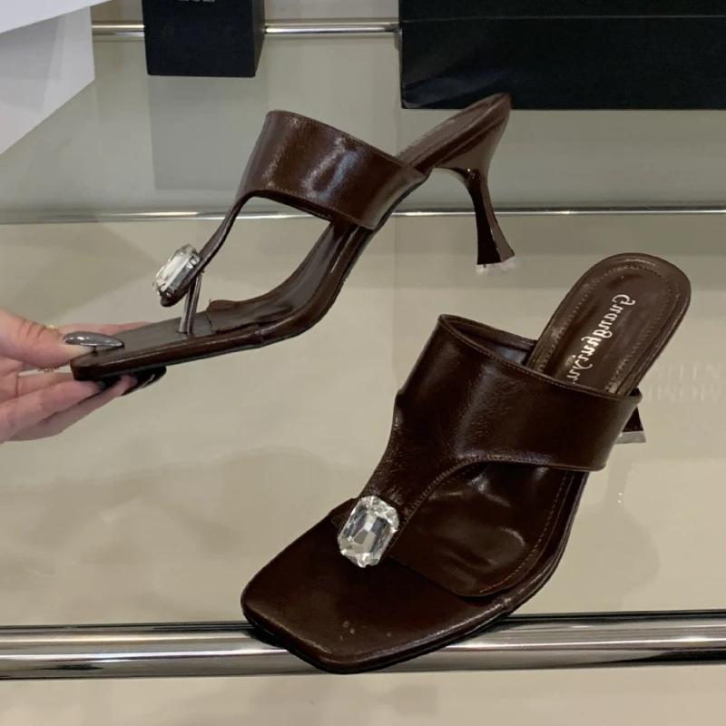 Fashion Elegant Rhinestone Decorated High-heeled Slippers Women Summer Sexy Clip-toe Slide Sandals Fashion Comfortable Beach Sandals