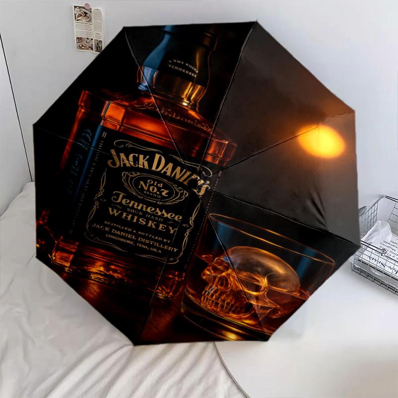 Parapluie Automatique Jack Daniel's Tennessee Whiskey - Parapluie Portable Adapté au Voyage en Plein Air Cadeau d'Anniversaire Indispensable Quotidien
