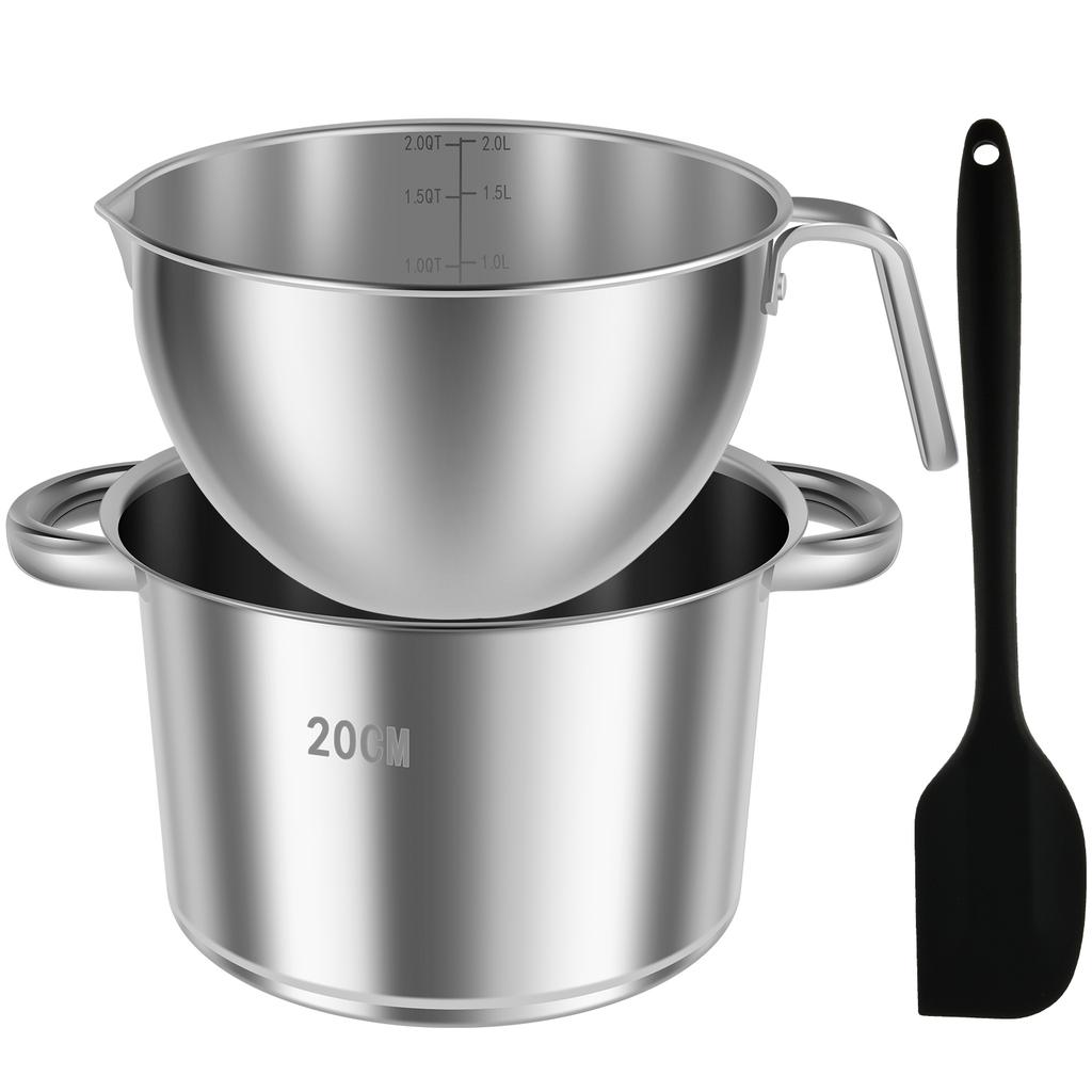 Double Boiler Pot Set with Silicone Spatula 1.82QT Chocolate Melting Pot 2.54QT Stainless Steel Pot for Melting Chocolate Candy
