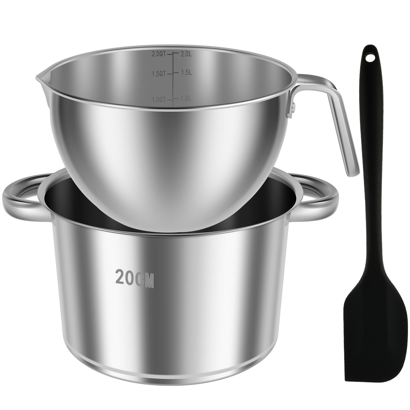 

Double Boiler Pot Set with Silicone Spatula 1.82QT Chocolate Melting Pot 2.54QT Stainless Steel Pot for Melting Chocolate Candy