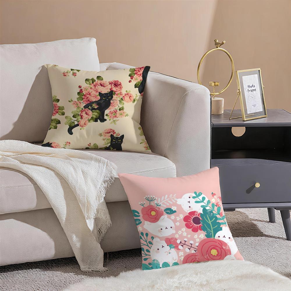 Kitty Flower Apple Pillow Cute Print Cushion Cover Pillowcase Short Plush Invisible Zipper Room Sofa Cushion Cover