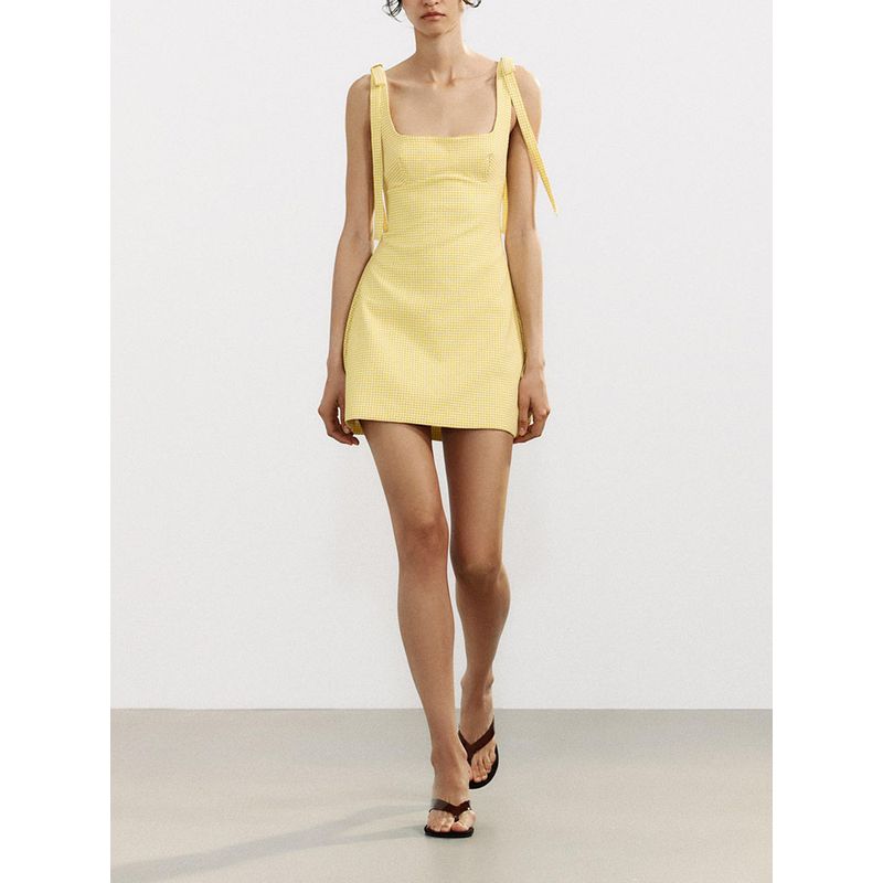 Za2025 Summer New Women Clothes Sexy Sling Bowknot Decoration Small Plaid Short Dress 2180305 047