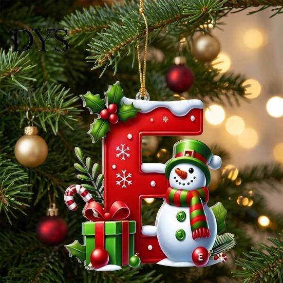 Lightweight Acrylic Alphabet Decorations 26Pcs Christmas Ornament Set, 2D A-Z Letters with Customized Tree Baubles Santa Hat Snowman Design,