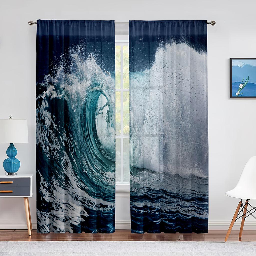 Ozean Meerwasser Sommer Tropisch Surfen Wellen Transparente Vorhänge für Wohnzimmer Schlafzimmer Dekor Fenster Chiffon Voiles Tüll Vorhang