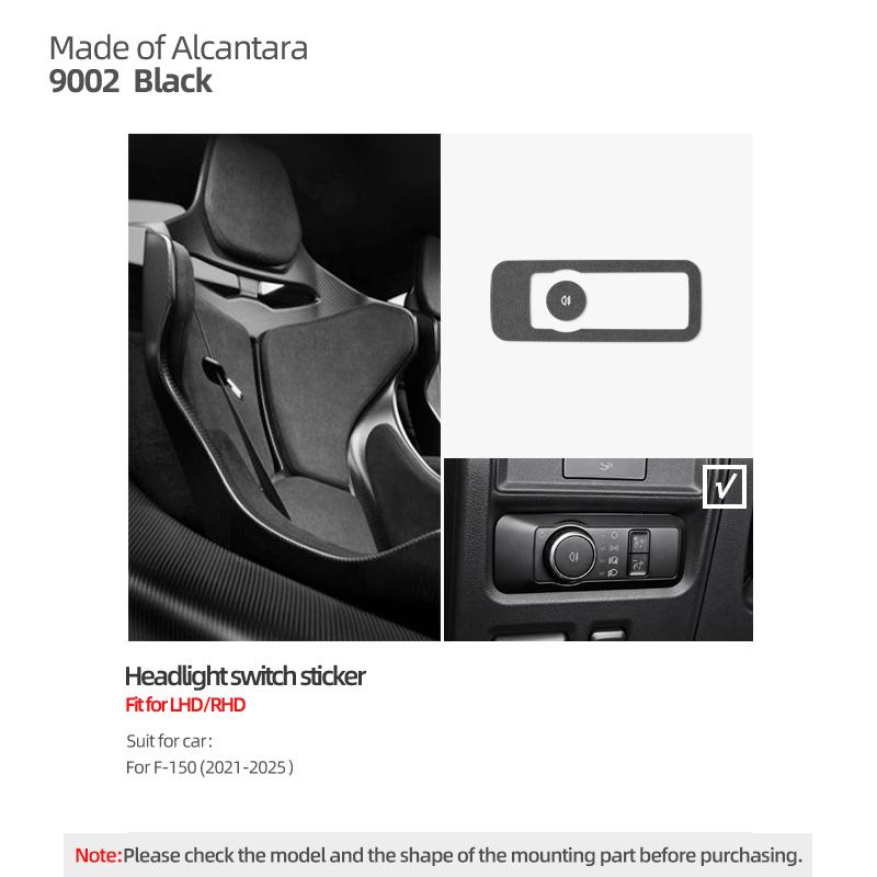 Made of Alcantara Betterhumz For Ford F-150 SVT Raptor -2025 Car Headlight Lamp Switch Trim Sticker Car Interior Accessories