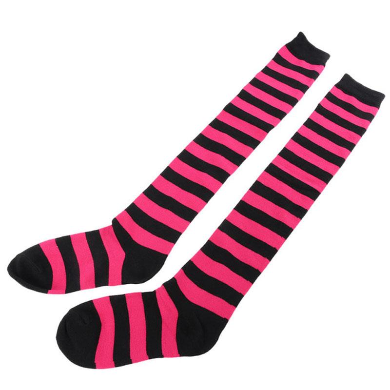 Women Girls Over The Knee Socks Thigh High Long Striped Stocking 11 Colors