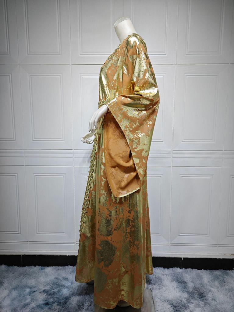 2023 Frühling Chiffon Gürtel Langes Robenkleid mit Heißfolienprägung für Muslimische Frauen