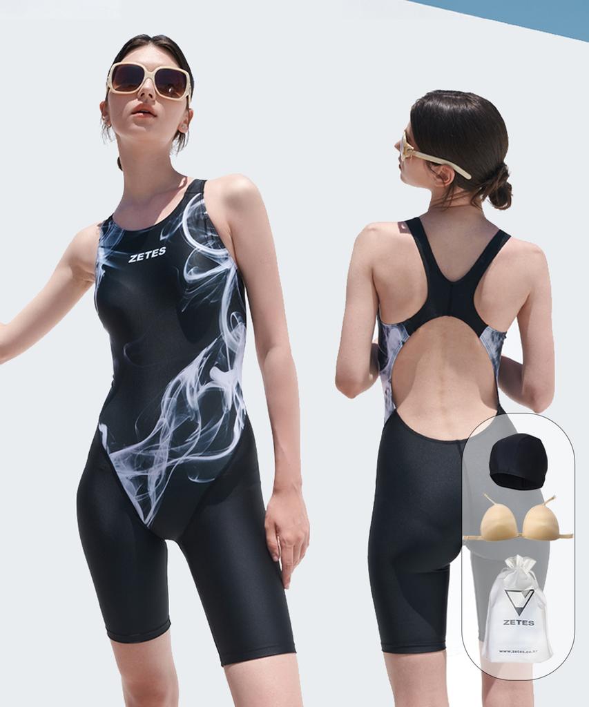 Jeteseu Women'S Aqua Dt 5-Part X-Back Indoor Swimsuit Smoke Wh L_9A3511