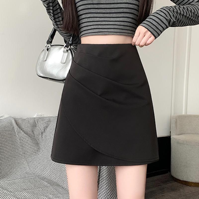 Plus Size Women s High Waist Black Irregular Short Skirt - Autumn/Winter Slimming Style L