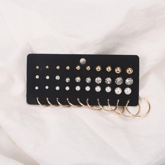 40Pcs/Sheet Exquisite Women Faux Pearl Cubic Zirconia Round Ear Stud Earring Jewelry Accessory