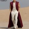 INCERUN Men Lapel Neck Sleeveless Open Front Casual Loose Long Vest Cardigan