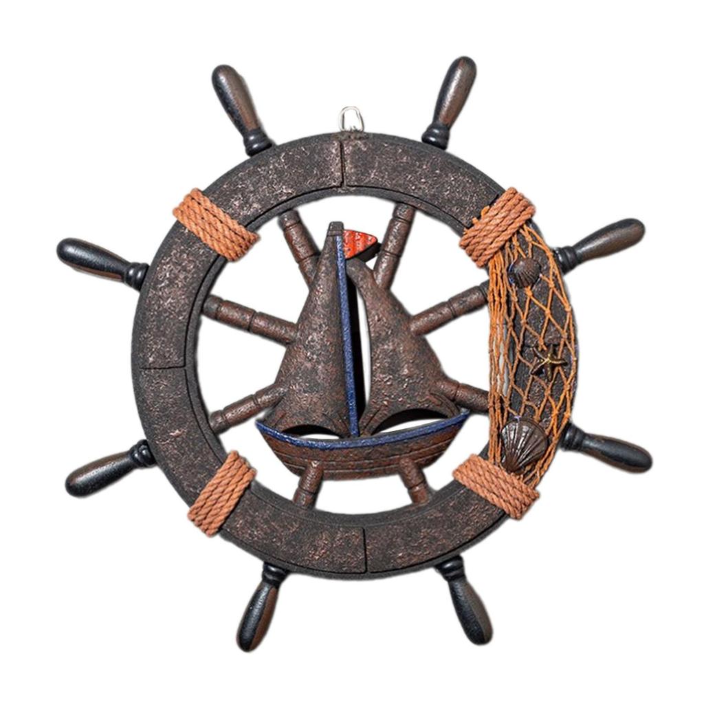 Wall Art Decor Handcraft Boat Rudder Wooden Ship Steering Wheel Wall Sculpture for Bedroom Housewarming Restaurant Farmhouse Bar