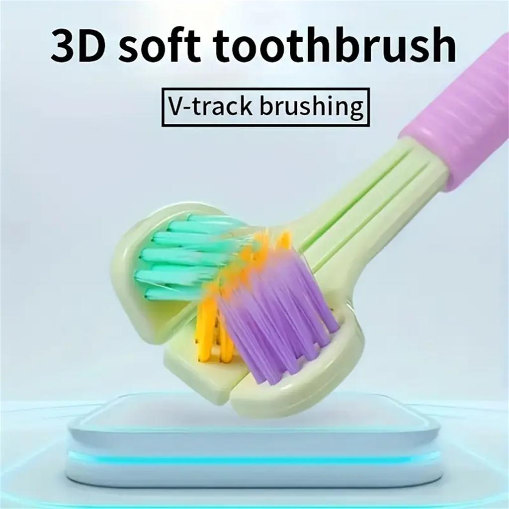 4pcs Soft Bristle 3-sided Toothbrush Gentle Clean Adult Teeth Brush for Complete Gum Care Autism Sensory Design Oral Health Tool