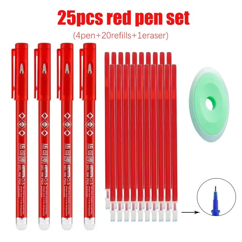0.5mm Blue Black Red Green Erasable Gel Pen Set with Eraser Magic Ink Washable School Office Writing Painting Stationery