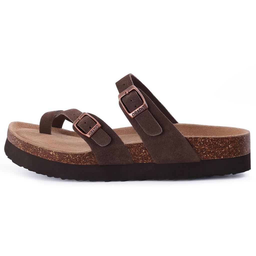Fashion Shevalues Women's Classic Suede Sandals Comfy Cork Footbed Summer Slippers With Adjustable Buckle Fashion Thick Sole Beach Shoes
