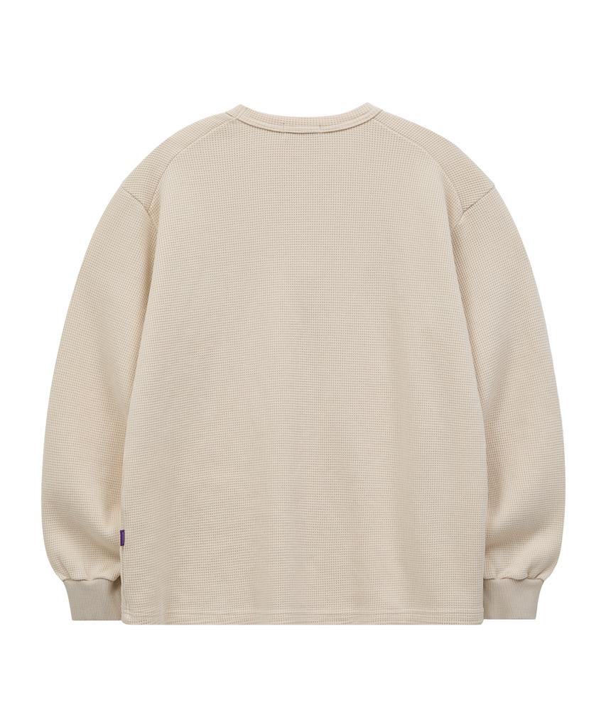 HOODHOOD Patchwork Waffle Long Sleeve T-Shirt Ivory