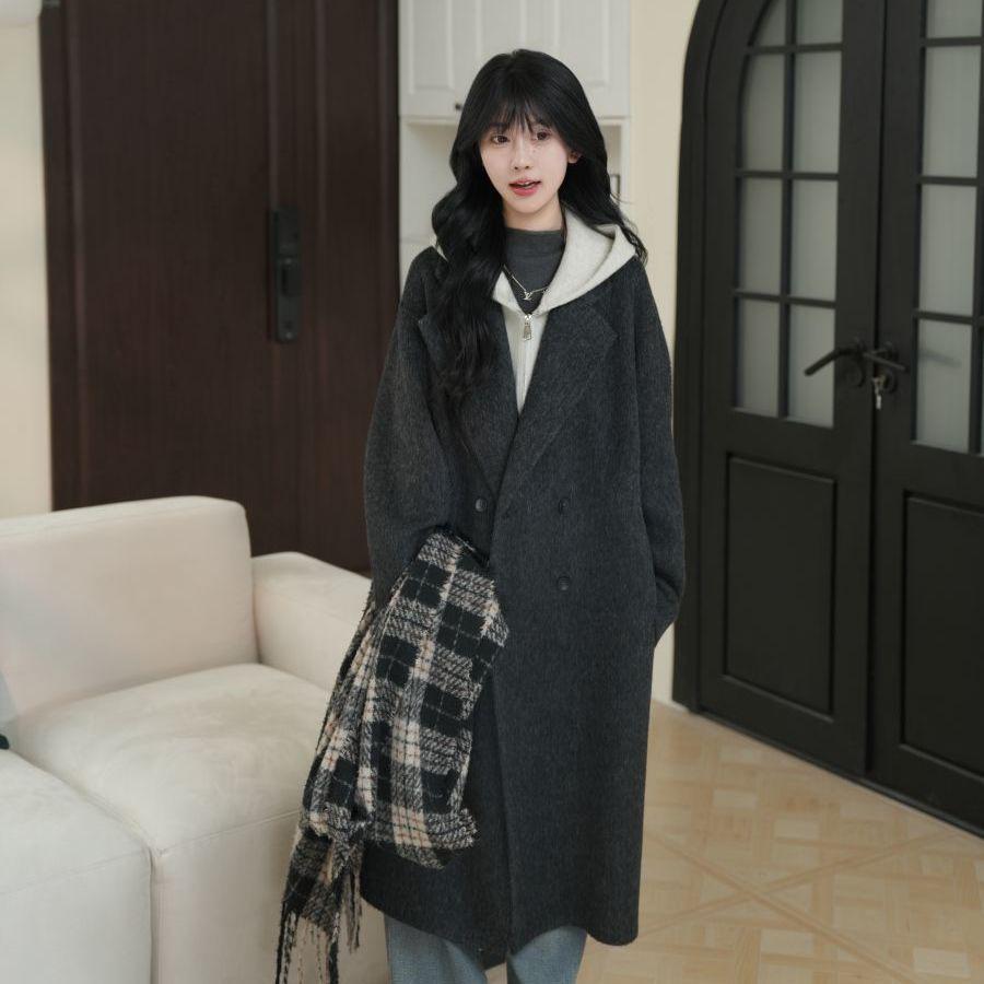 Korean-Style Double-Sided Wool Coat: Elegant, Versatile, Loose-Fitting, Long Women's Outerwear for Autumn and Winter