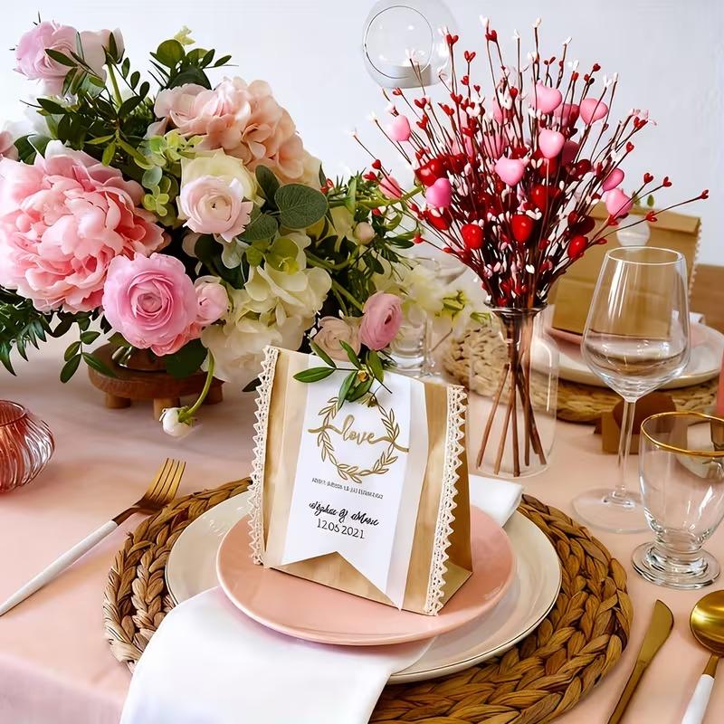 1-10PCS Valentines Decor Artificial Flower Berry Branches Heart Shape Berry Fake Flowers Anniversary Wedding Home Decor