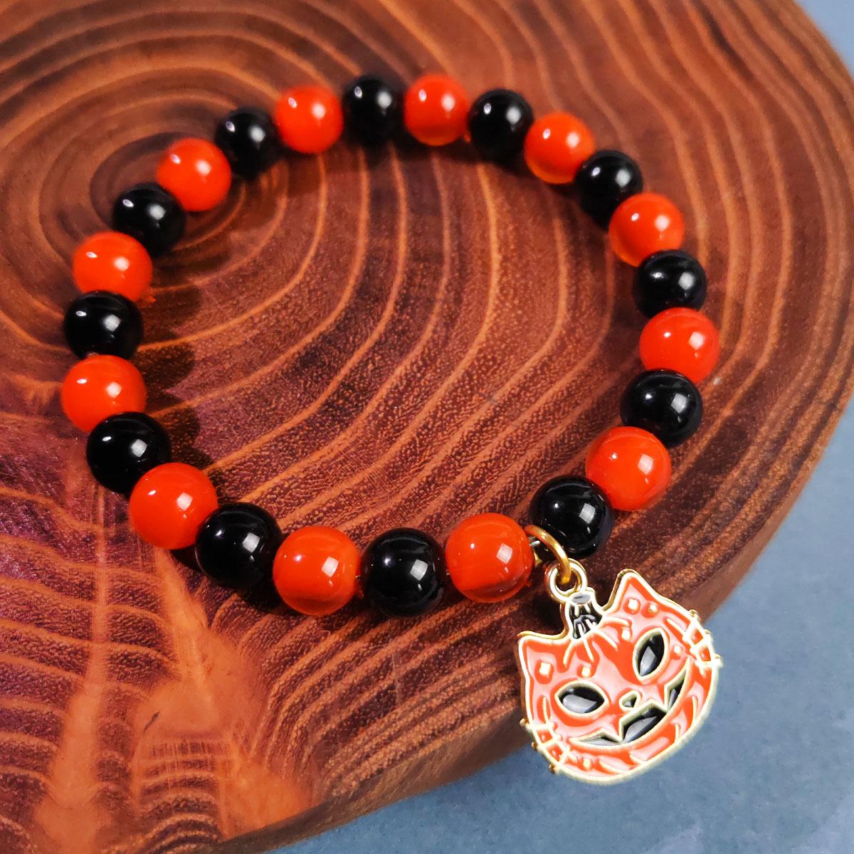 This 8mm natural stone hand-woven bracelet is suitable for both men and women, and the metal cat head design is the perfect choice for Halloween.