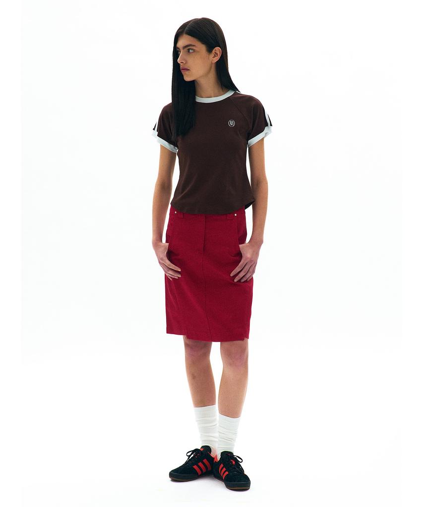 PARTIMENTO WOMEN College Striped Ringer Tee_Brown