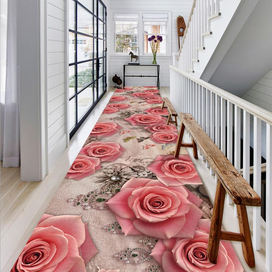 Floral Carpet Lotus Goldfish Fun Bridge Corridor Hallway Rug Living Room Area Rug 3D Rose Bedroom Anti-slip Kitchen Mat