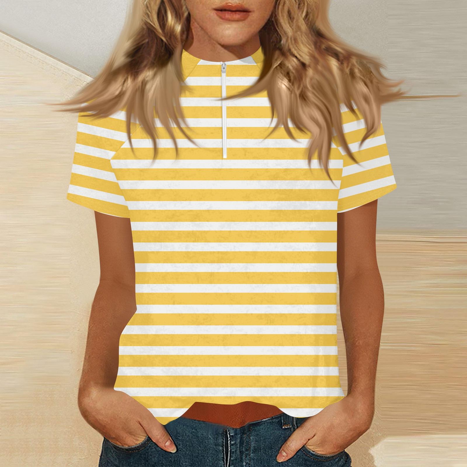 

Women s Mock Neck Short Sleeve Top With Zip-up XL жовтий
