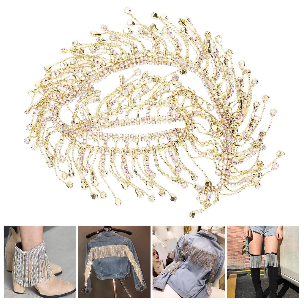 Rhinestone Tassel Chain Fringe Bridal Applique Trim   Clothing Bag Decoration