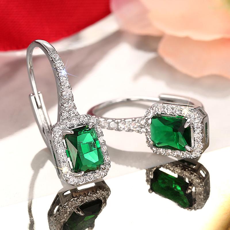 Modische Bankett Elegante Smaragd Zirkonia Ohrringe, Hochwertig Eingelegte Hochzeitsstil Schwingende Zirkon Accessoires