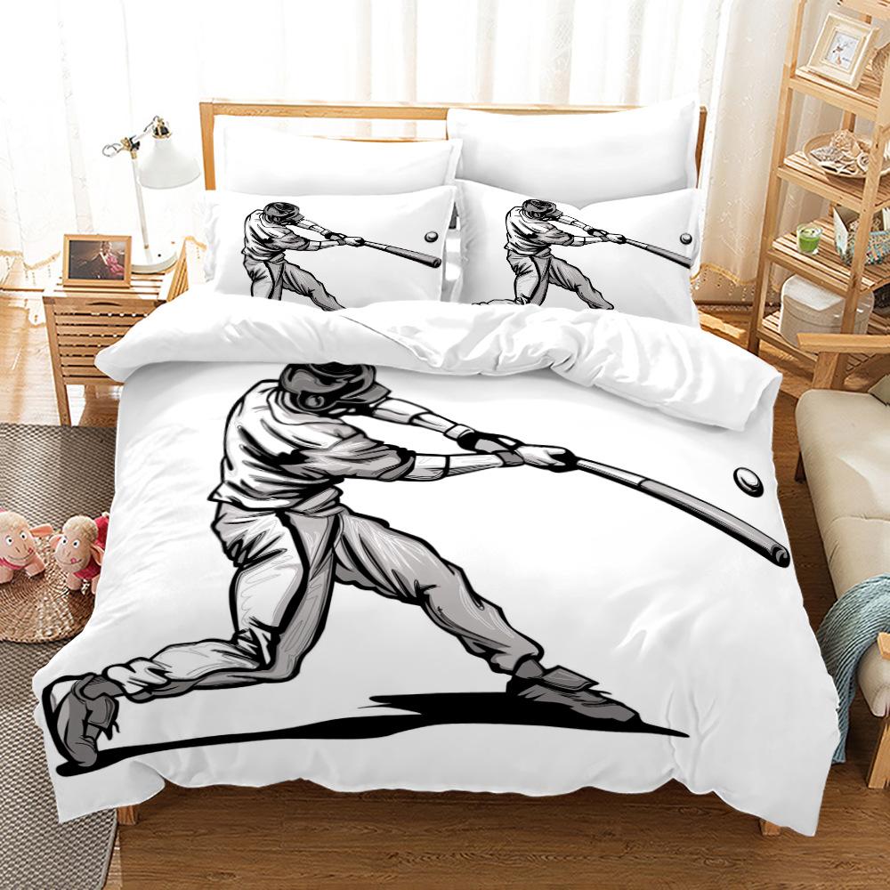 Baseball Bedding Set Black White Style Cozy Breathable Duvet Cover Set Queen Twin Double Single Size for Boys Bedroom Decoration