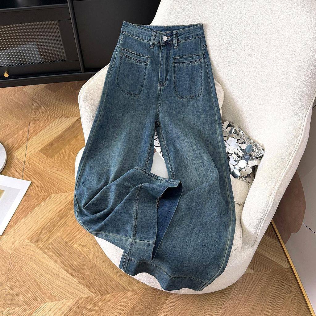 Drapey Retro Wide-Leg Jeans - Spring 2026, High-Waisted, Plus Size, Slimming, Versatile, Straight-Leg Pants for Women