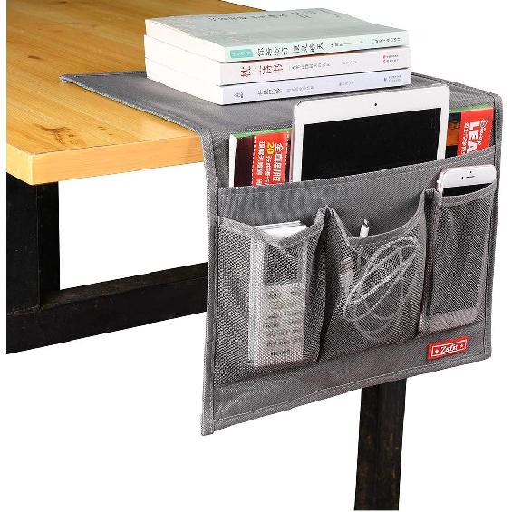 Bedside Storage Organizer, Table Cabinet Bedside Organizer Caddy for Remotes Phone Glasses (Classic 4 Pockets-Grey)