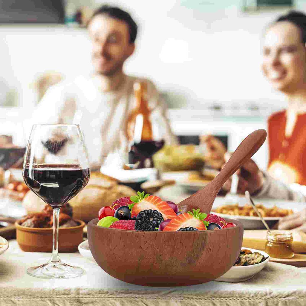 Wooden Bowl Tableware Popcorn Fruit for Kitchen Counter Salad Serving Fork Bowls Baby