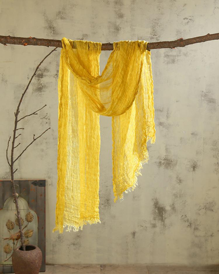 Japanese Linen Monochrome Natural Texture Pleated Scarf, Retro Linen Literary Scarf, Thin Men'S Autumn And Winter