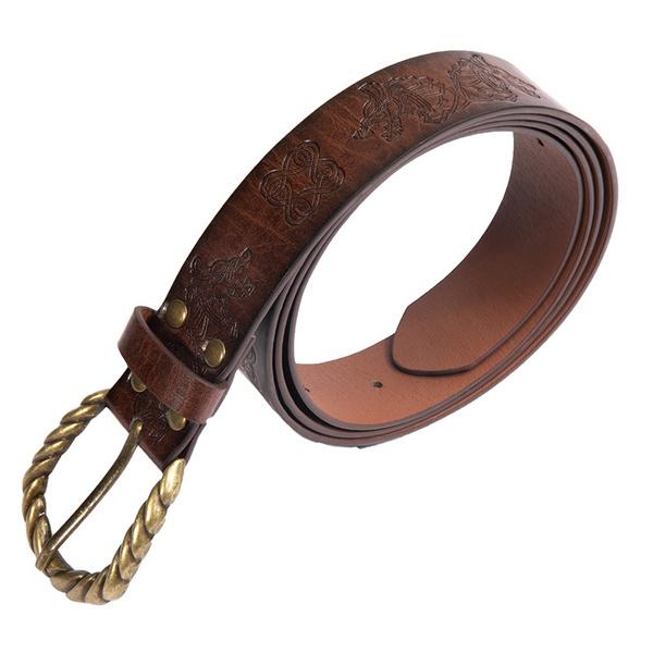 Medieval Full Embossed Wolf Faux Leather Belt Middle Age Renaissance Waist Belt LARP Ren Faire