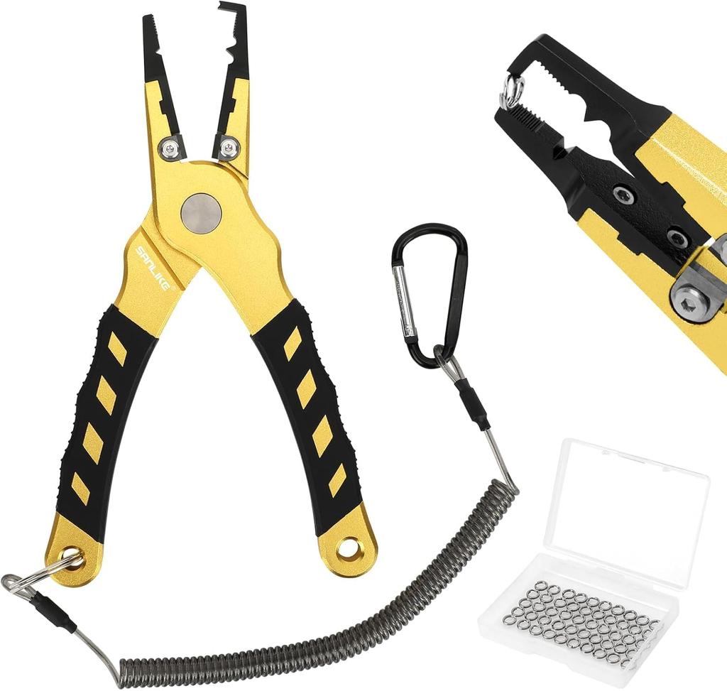 SANLIKE Fishing Split Ring Line Cutter with Dedicated Split Pliers, Pliers, Pliers, Multi-functional, Lightweight, Case, Silver/Gold (Gold "with