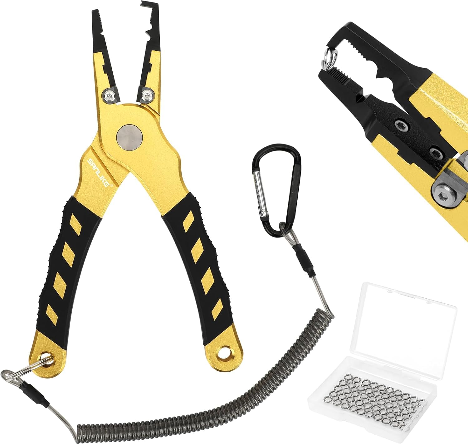 

SANLIKE Fishing Pliers, Split Ring Pliers, Line Cutter Pliers, Multi-functional, Lightweight, with Case, SilverGold (Gold [with Split Ring])