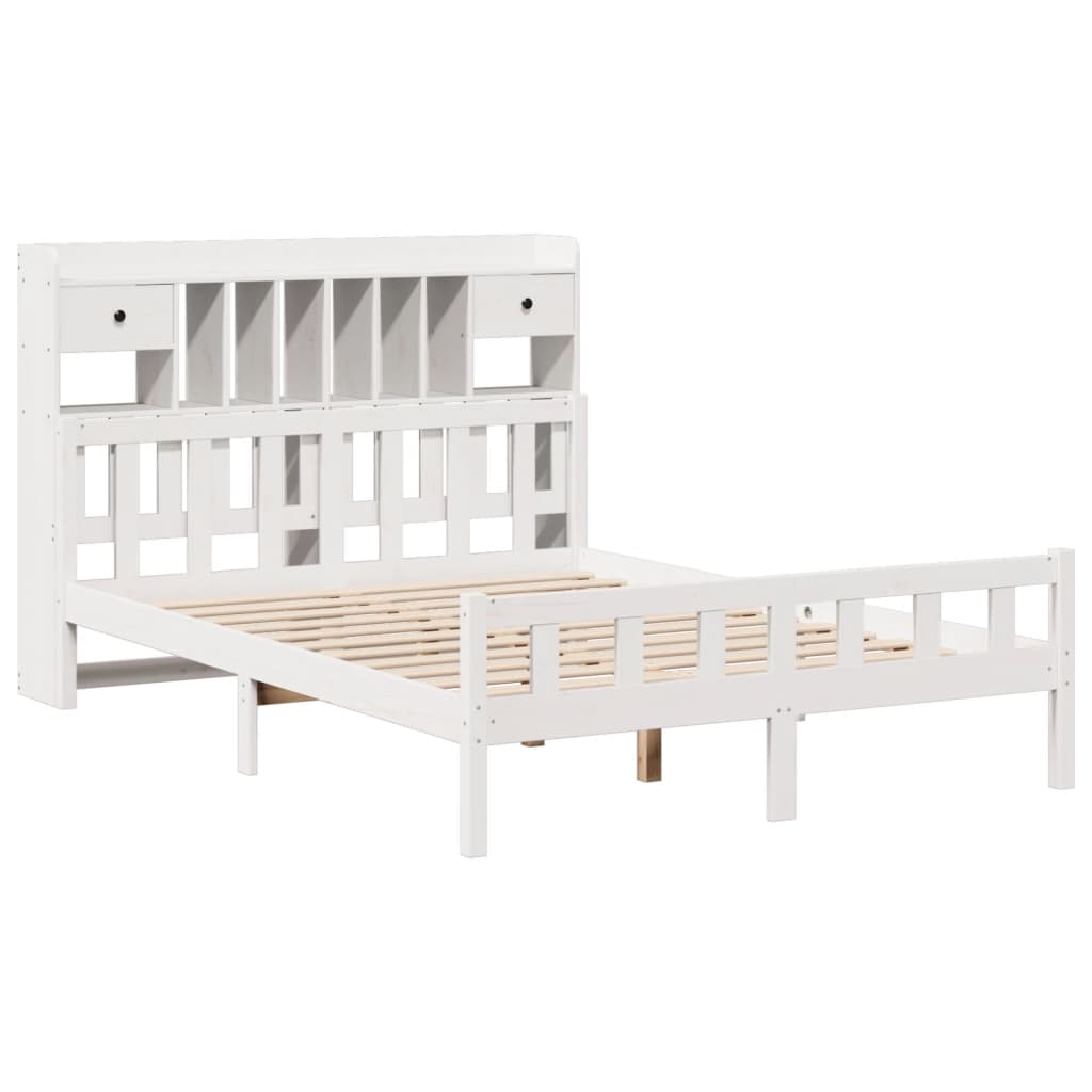 Solid Wood Bed with Shelf Without Mattress White 160 x 200 cm Pine