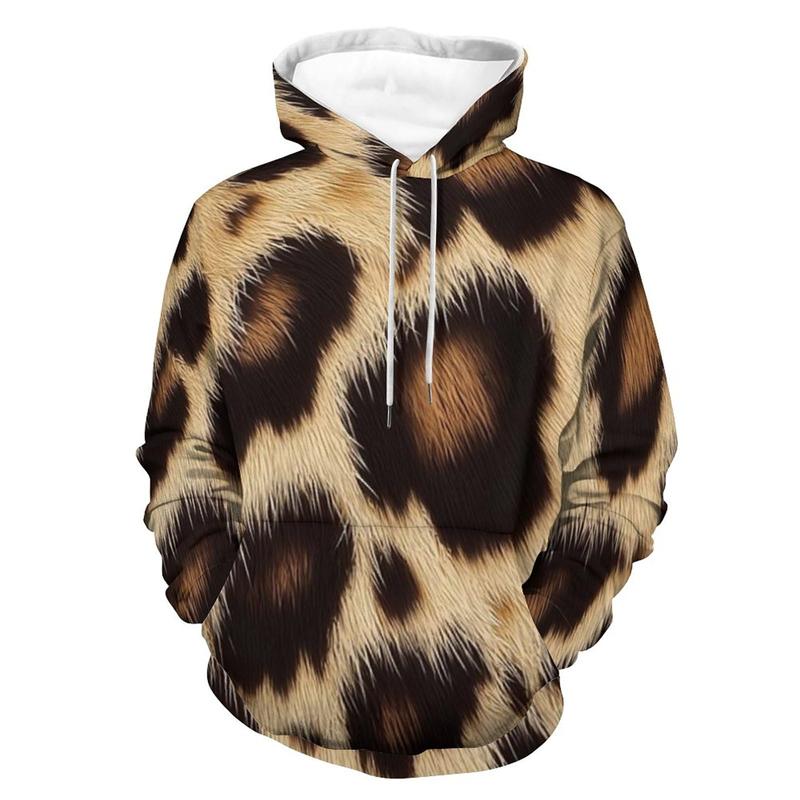 Men's Fashion Leopard Zebra 3D Print Graphic Hoodie Streetwear Long Sleeve Sweatshirt Casual Pullover for Autumn