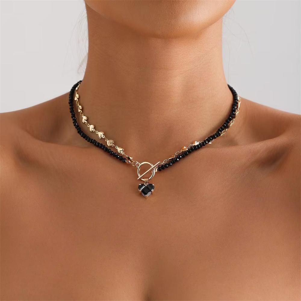 

Модное ожерелье из черных хрустальных бусин, хрустальный циркон, кулон в форме сердца, новинка 2024
