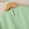 ZANZEA Dame Casual Rund Hals Løs Sommer Kort Erm Bluse