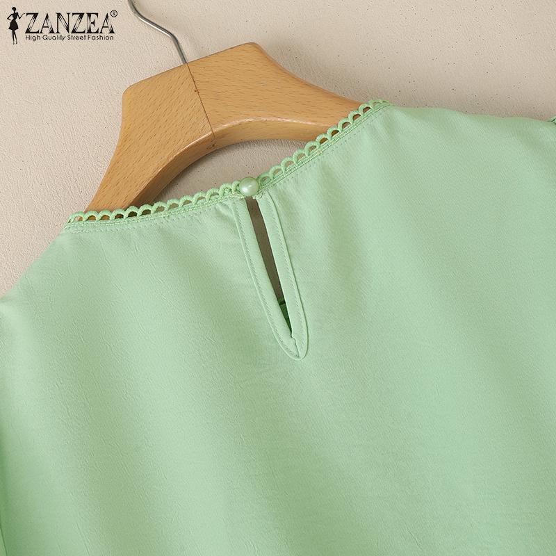 ZANZEA Dame Casual Rund Hals Løs Sommer Kort Erm Bluse